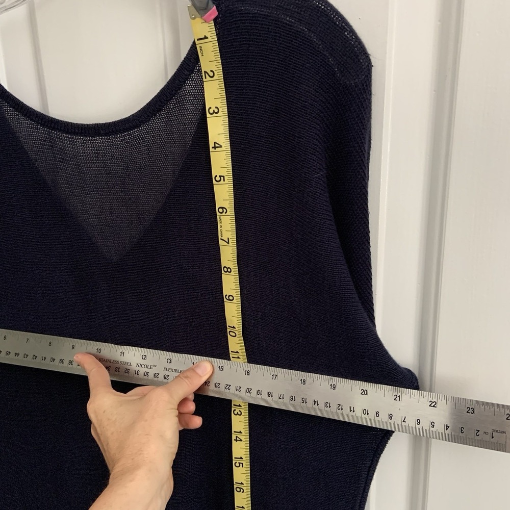 Talbots Sheer Mesh Open Knit LINEN Sweater Top Navy Blue Women sz L - Picture 4 of 10